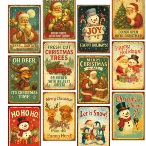 12pcs Cheerful Christmas Postcards Set